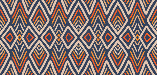 Hand drawn abstract ethnic seamless pattern. Geometric doodle line art background. Tribal native wallpaper. Folk embroidery. Indian print, Scandinavian, African rug, tile design. Vector illustrations.