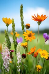 Obraz premium A close-up of vibrant wildflowers blooming in a sunlit meadow, showcasing nature's delicate beauty.