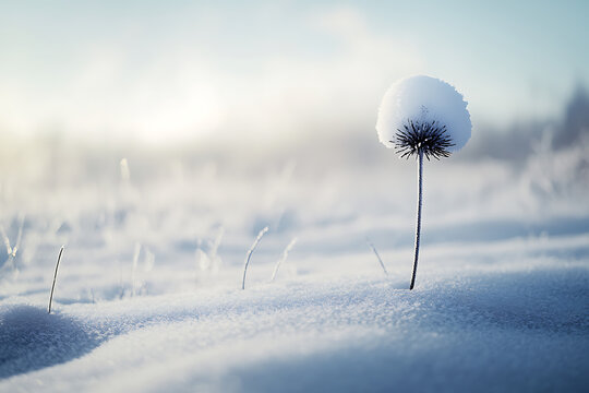 dandelion in the snow