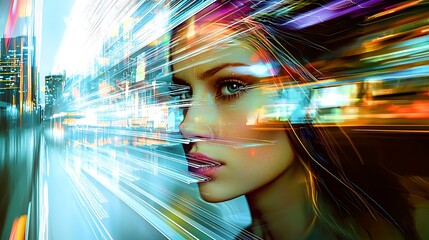 A woman's face is shown in a blurry, distorted way