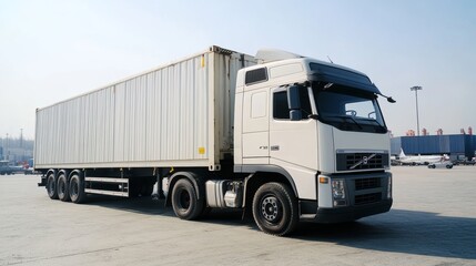 Container truck in ship port for business Logistics and transportation of Container Cargo ship and Cargo plane, logistic import export and transport concept