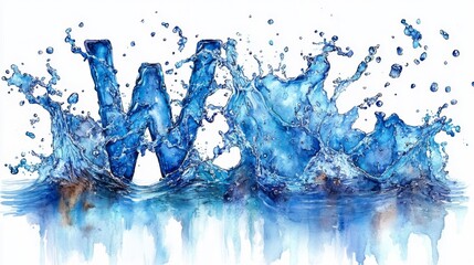 Water Splash Forming the Letter W on White Background. Generative AI