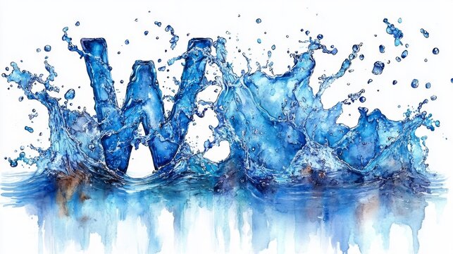 Water Splash Forming the Letter W on White Background. Generative AI - Powered by Adobe