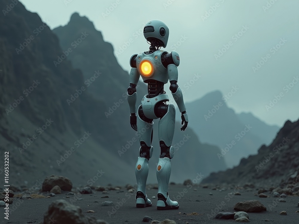 Aufkleber robot exploring rugged landscape with rtg radioisotope thermoelectric generator core in harsh enviro