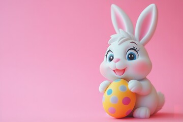 Easter bunny with egg on pink background