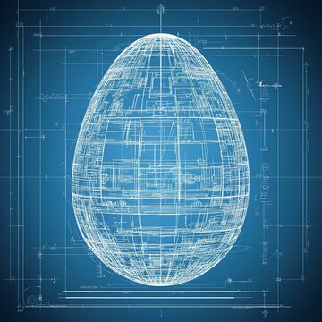 Blueprints concept of easter egg. Mechanical engineering drawings. Technical Design.