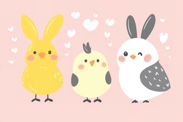 Happy Easter animal Chick and bunny