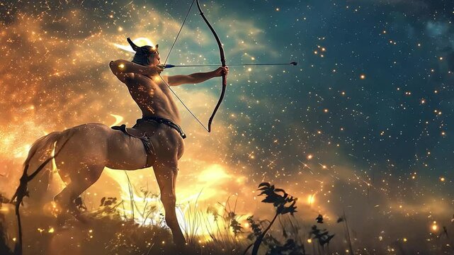 Sagittarius's zodiac symbol is the archer-shooting centaur, The constellation of Sagittarius's zodiac sign, Sagittarius's zodiac sign astrological background. The Sagittarius's horoscope sign