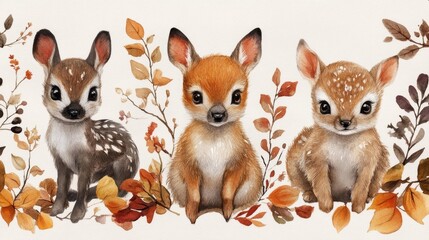 Watercolor Woodland Animals Seamless Pattern. Generative AI