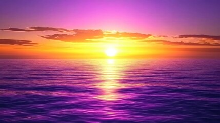 Obraz premium Vibrant sunset over calm ocean; sun reflecting on purple water.