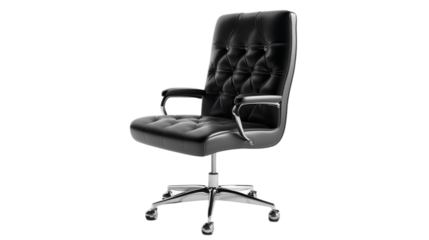 black leather armchair isolated on transparent background