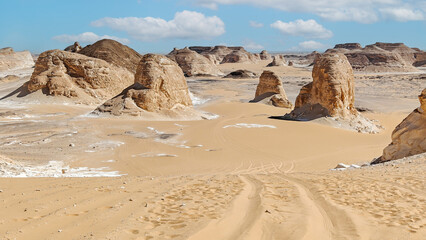 Farafra Depression, Egypt - part of the widest hot desert in the World, the Sahara, the Egypt Desert displays a very peculiar shape and color, due to erosion and chalk rock formation
