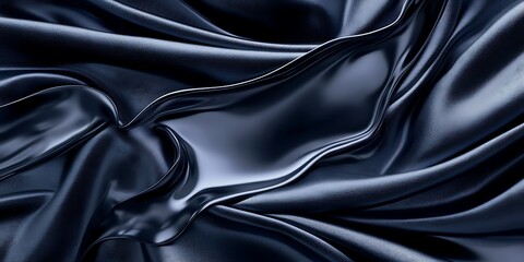 Fototapeta premium Dark blue fabric folds, luxurious silky texture, elegant drapes.
