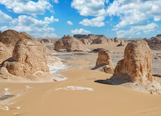 Farafra Depression, Egypt - part of the widest hot desert in the World, the Sahara, the Egypt Desert displays a very peculiar shape and color, due to erosion and chalk rock formation
