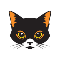 Black cat face illustration face. Vector flat isolated on white background