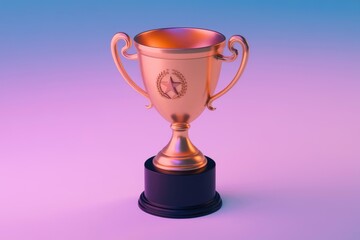 A gold trophy with a star emblem on a purple background, symbolizing achievement and victory.