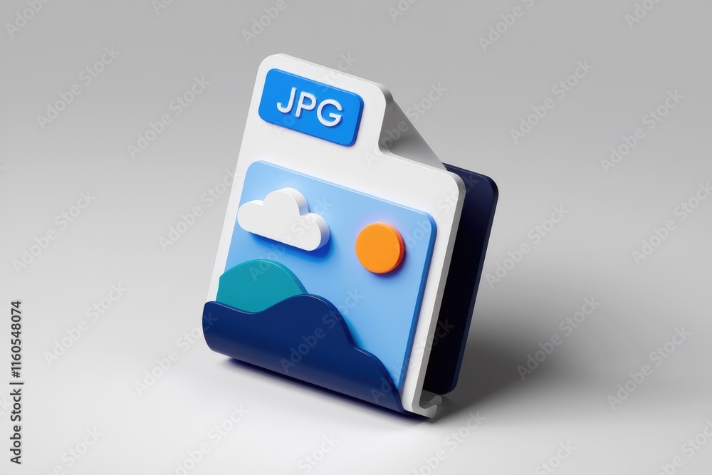 Aufkleber 3d render of a jpg file icon depicting a simple landscape scene.