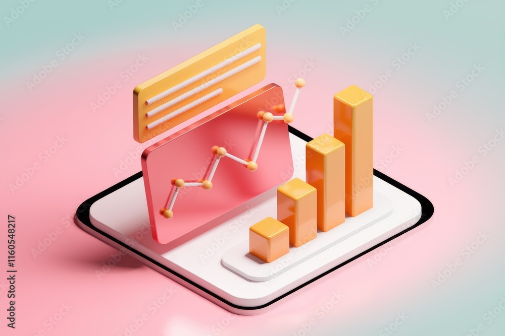 Poster Mobile app displaying upward trending graphs and charts, indicating growth and progress.