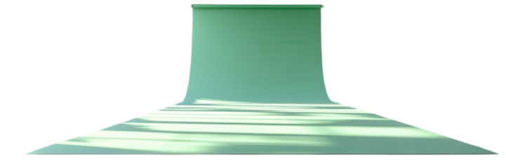 Smooth green screen fabric, compact rectangular shape, pristine white backdrop, versatile for various creative applications, ideal for video production