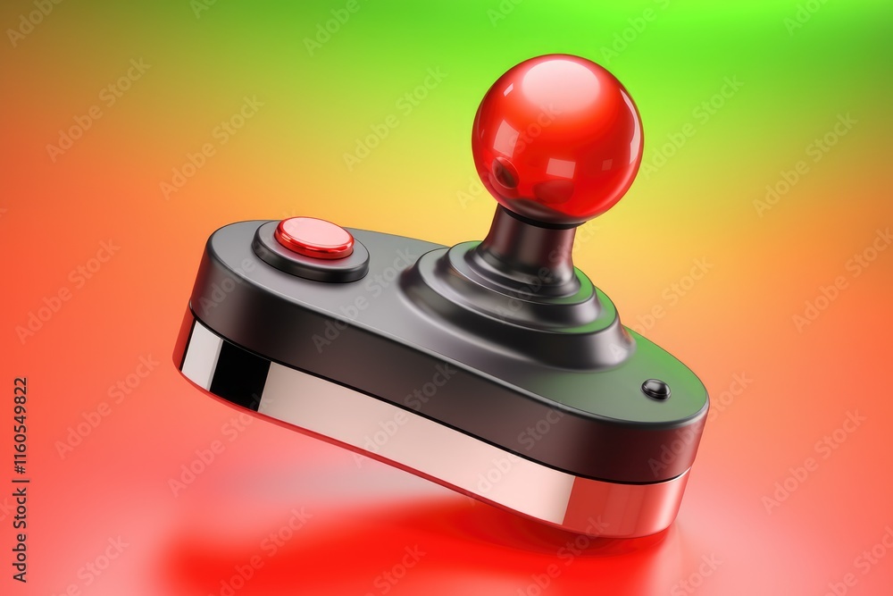 Poster retro joystick with red ball and button, a classic gaming controller.