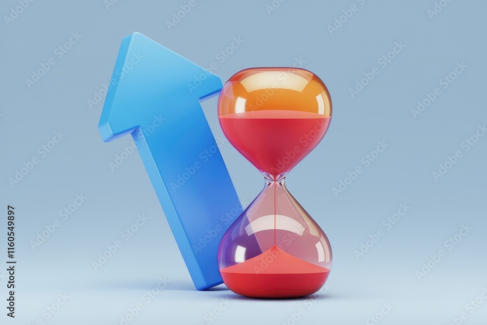 Poster upward trend shown by an hourglass with an arrow symbolizing growth and time.