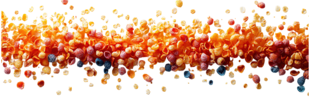 Diagonal cereal clusters, minimalistic design, soft white backdrop, emphasizing texture and arrangement, modern aesthetic