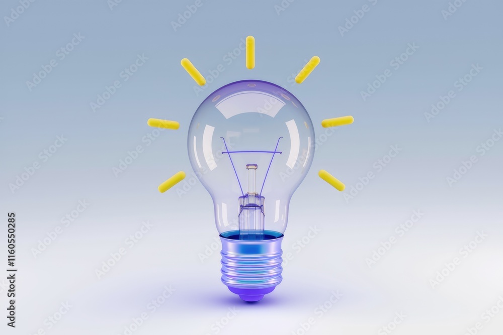 Poster a glowing lightbulb with yellow rays, symbolizing a bright idea or innovation.