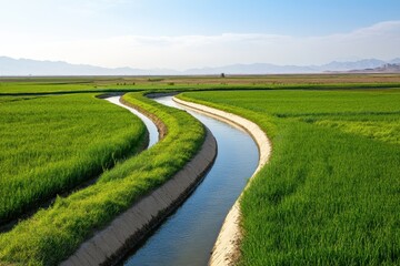 Naklejka premium Close-Up of Dry Irrigation Channels Highlighting the Impact of Drought on Agriculture and Water Resources