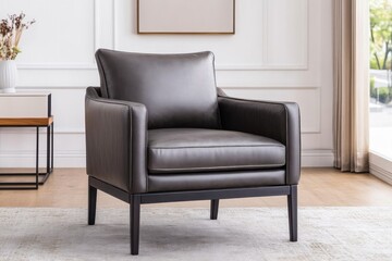 Modern leather armchair design in bright living room for ultimate comfort and style