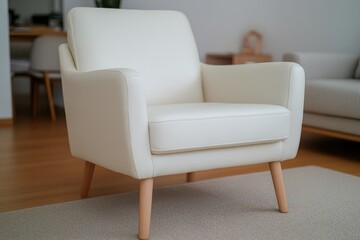 Elegant modern white armchair in minimalist living room stylish comfort cozy ambience