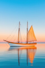 Fototapeta premium Sailing adventure tranquil waters stunning yacht evening glow serene atmosphere reflection