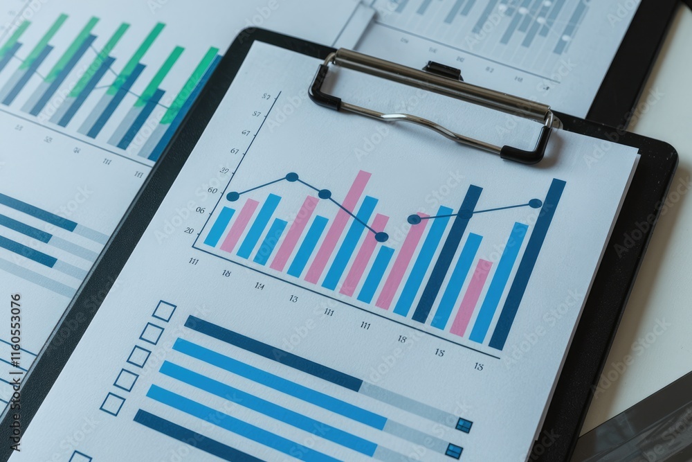 Aufkleber Business analytics report showing bar and line graphs illustrating data trends and performance.