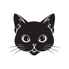 Black cat face illustration face. Vector flat isolated on white background