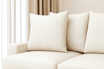 Cozy living room sofa with white cushions modern design bright indoor environment