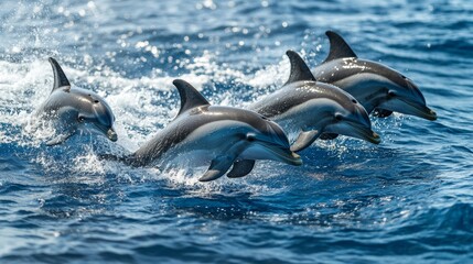 Fototapeta premium a group of dolphins on the surface of the sea