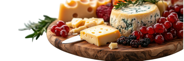 Elegant cheese board arrangement with knife, minimalistic design, set against a clean white backdrop for a modern culinary presentation