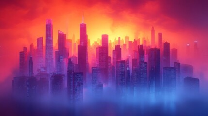 Vivid Futuristic Cyberpunk Skyline. Generative AI