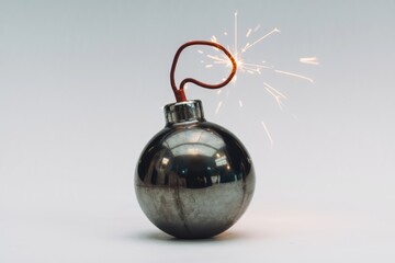 A metallic sphere bomb with a lit fuse, symbolizing imminent danger or explosive action.