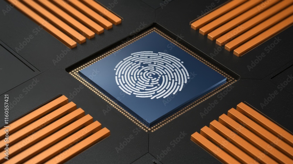 Poster Fingerprint sensor integrated into a microchip, ensuring secure biometric authentication.