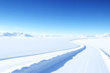 Obraz premium Snow covered landscape with road and mountains
