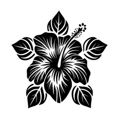 Black and White Hibiscus Flower Silhouette Illustration, Tropical Floral Design Element, Nature-Inspired Art for Wall Decor, Tattoos, Stencils, and Graphic Projects