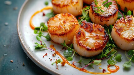 Exquisite Seared Scallops Plating in Minimalist Style.