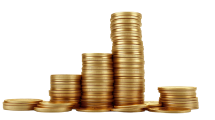 Golden Coin Stacks: A visual representation of wealth, growth, and prosperity. This image symbolizes financial success, accumulation, and the power of investment.