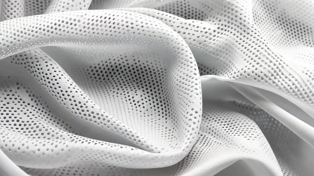 Textured white mesh fabric with intricate perforations, showcasing versatility for various crafts and fashion designs