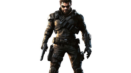The Shadow Operative: A stoic and determined soldier, clad in tactical gear, stands ready for action, his gaze unwavering and his weapons at the ready.