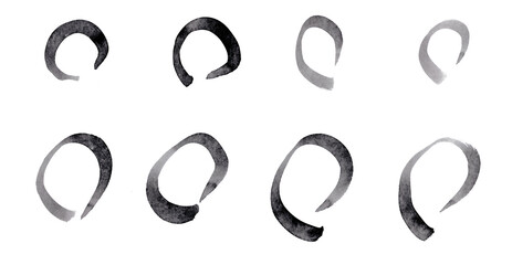 墨で描いた手描きの黒い丸　背景透明