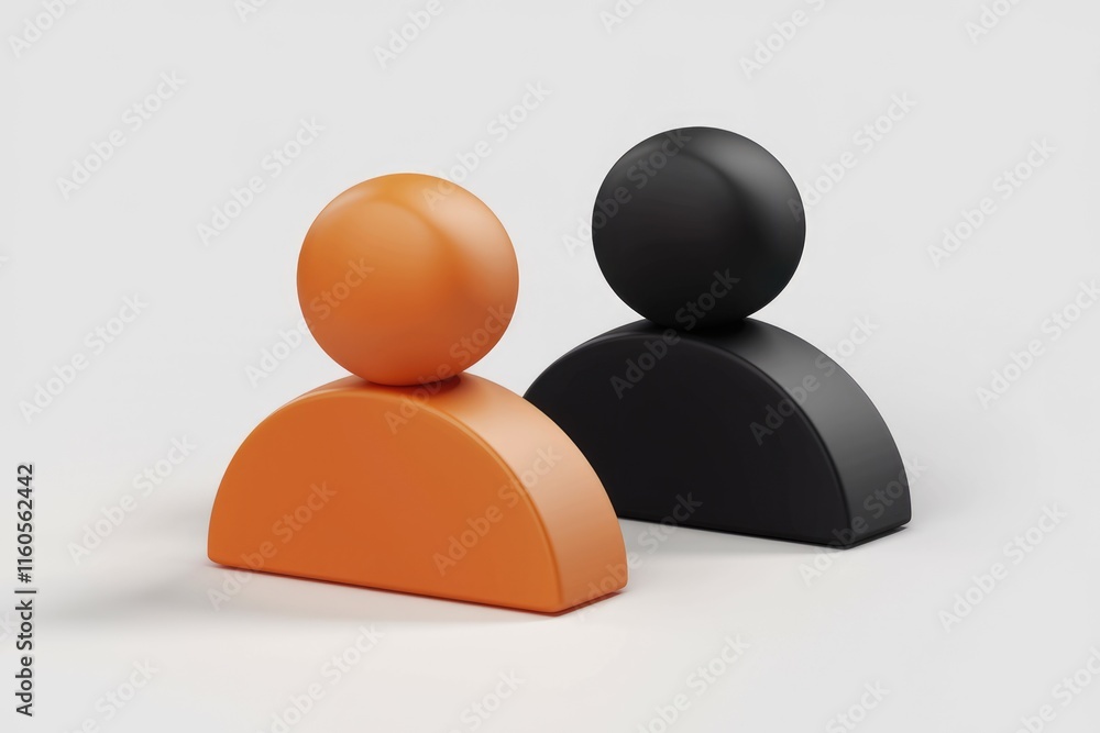 Poster Abstract 3D rendering of two user profile icons, one orange and one black, symbolizing teamwork or connection.