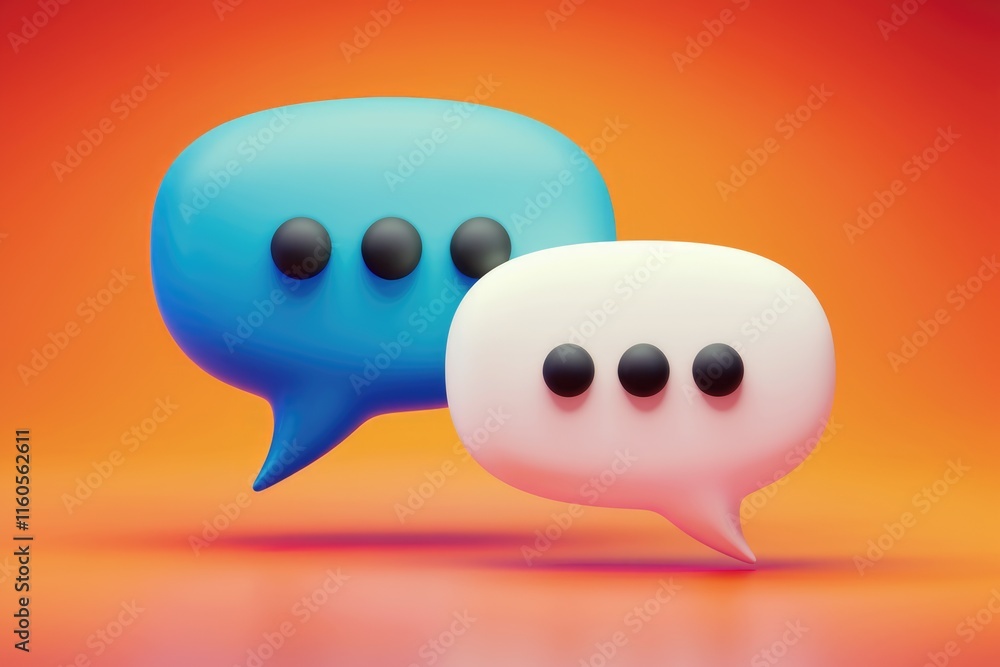 Poster 3d rendering of two speech bubbles, one blue and one white, symbolizing communication and conversati