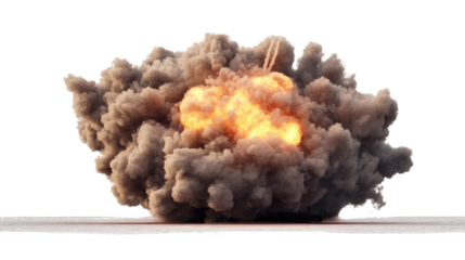 Massive Explosion: A powerful explosion with intense flames and billowing dark smoke. The image is dramatic and visually striking, suitable for various applications.