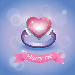 A heart-shaped engagement ring with the inscription - Marry me